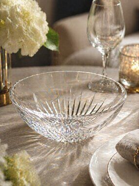 Vintage Cut Glass Crystal Serving Bowl 10” Starburst Pattern Elegant Centerpiece